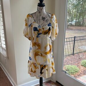 Nine West White and Yellow Midi Dress